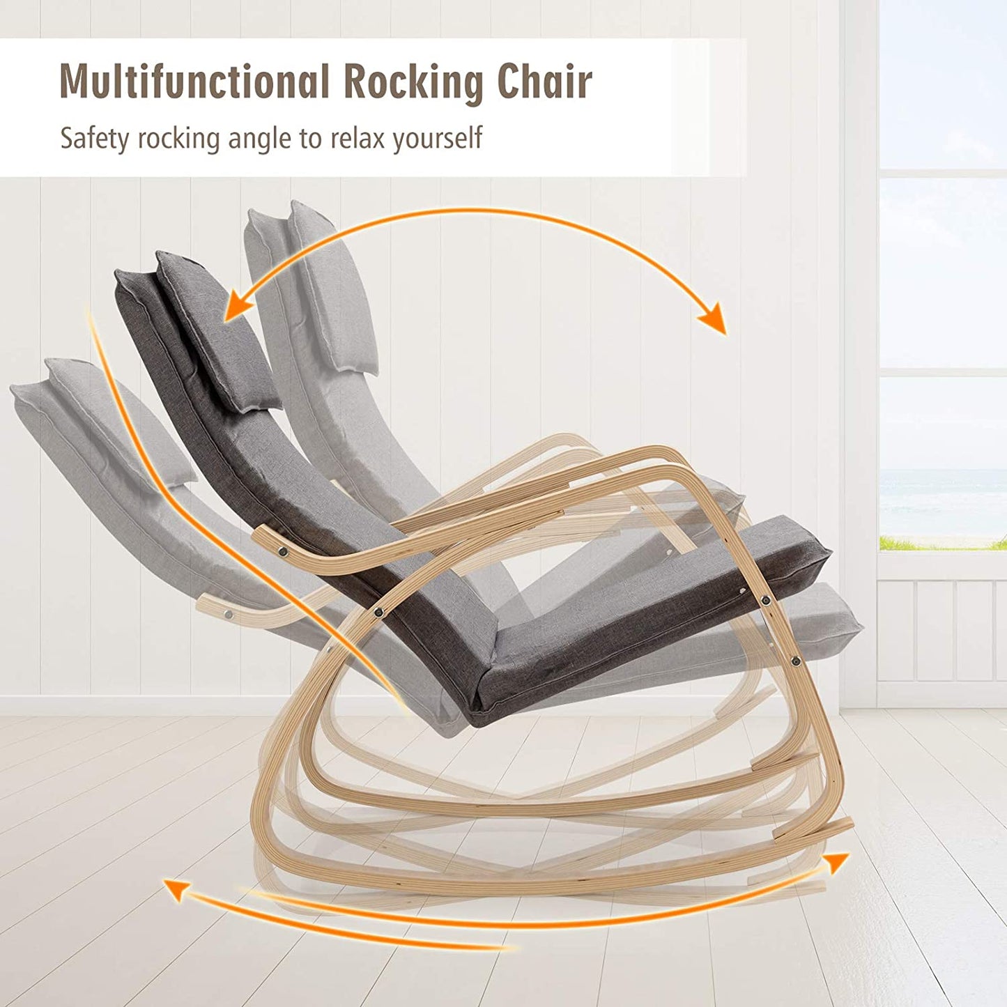  Rocking Chair with Removable Cushion, Leisure Armchair Suitable for Living Room, Bedroom, Balcony, Nursery Room Ergonomic Chair (1, Gray)