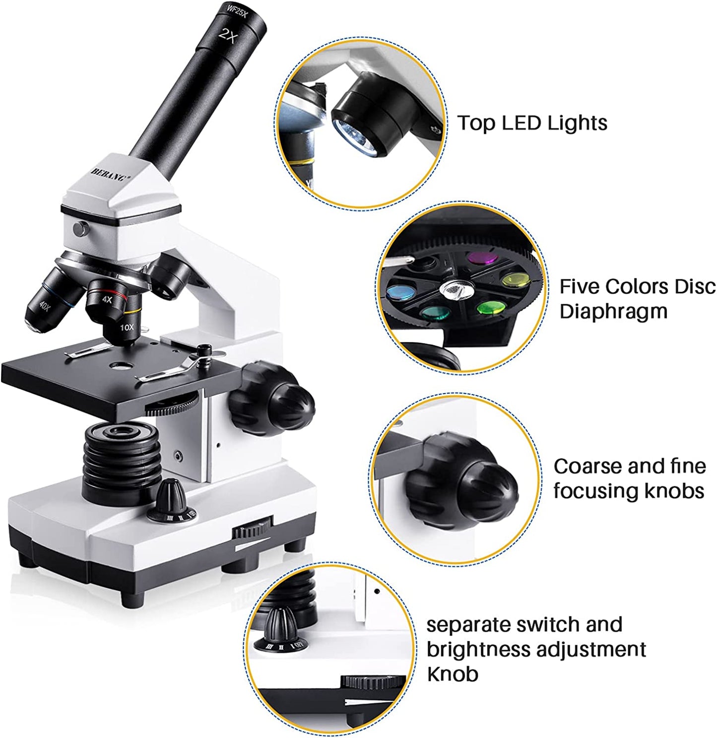 Compound Microscope for Adults and Kids, 100X-2000X Magnification, Microscope Kit with Microscope Slides, Ideal for Students, Home School, and Lab Use