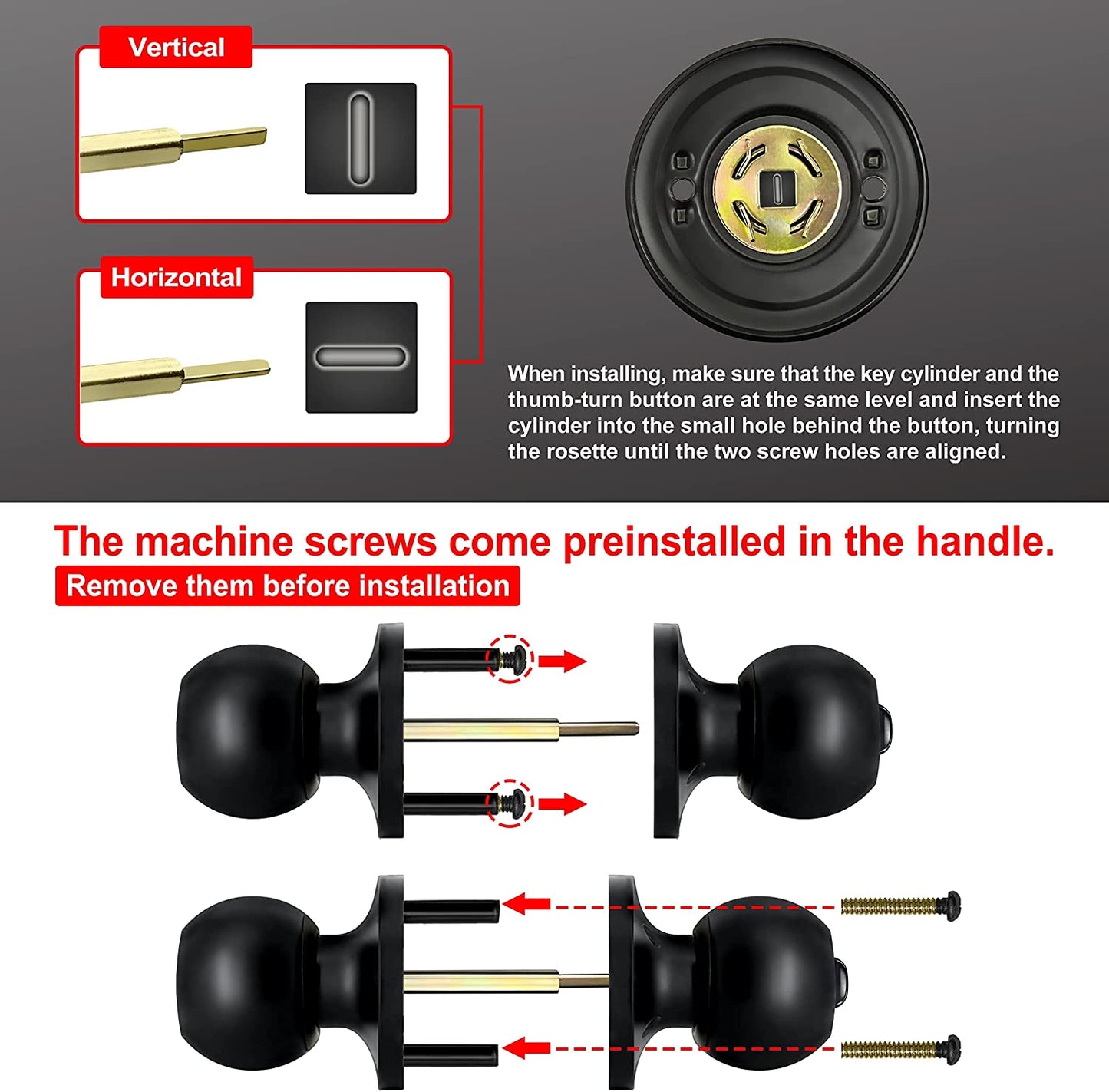 Matte Black Keyed Entry Door Knob - A Standard Ball-Shaped Entrance Door Lock with a Key, Constructed from All Metal for Durability.
