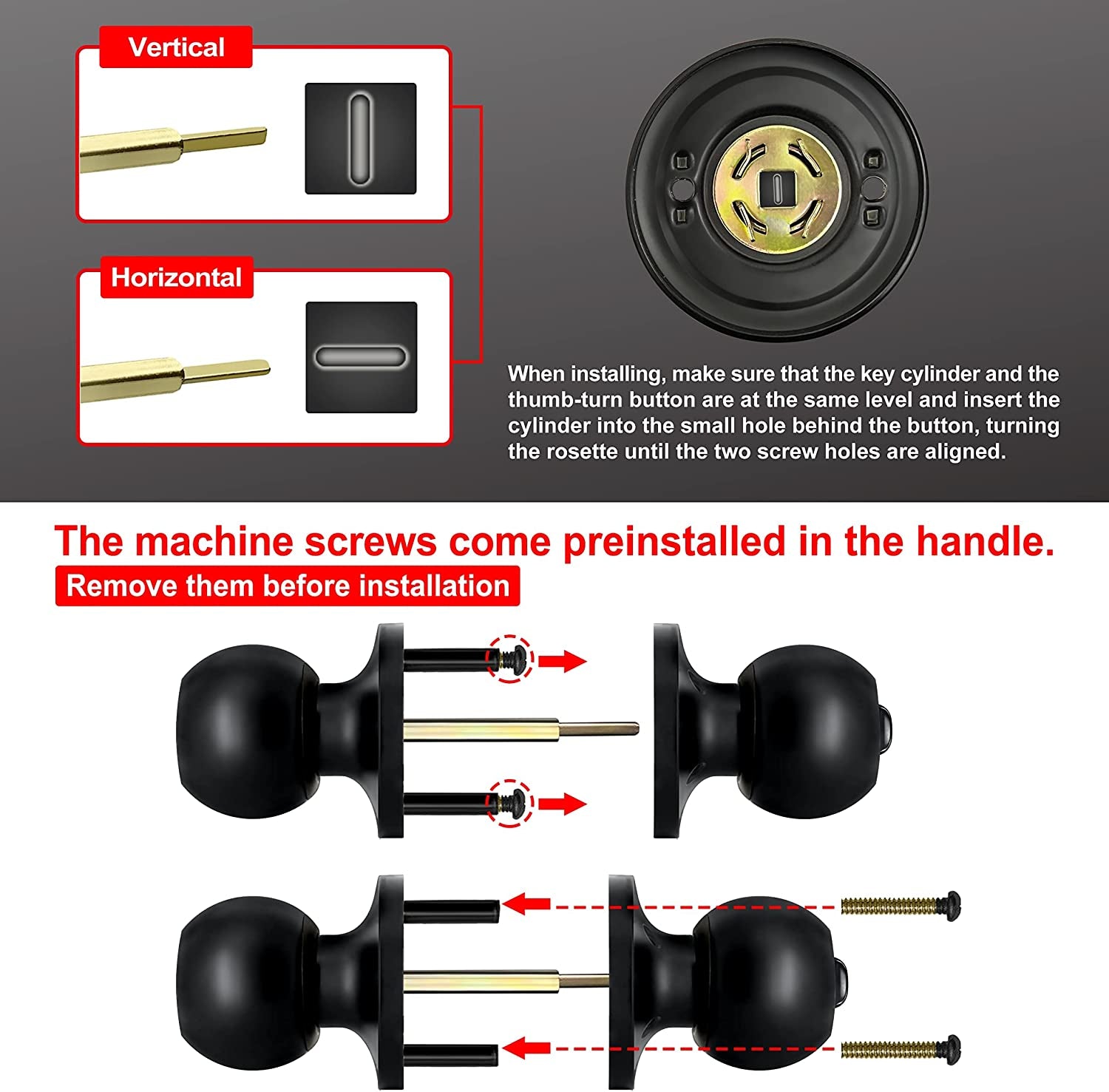 Matte Black Keyed Entry Door Knob - A Standard Ball-Shaped Entrance Door Lock with a Key, Constructed from All Metal for Durability.