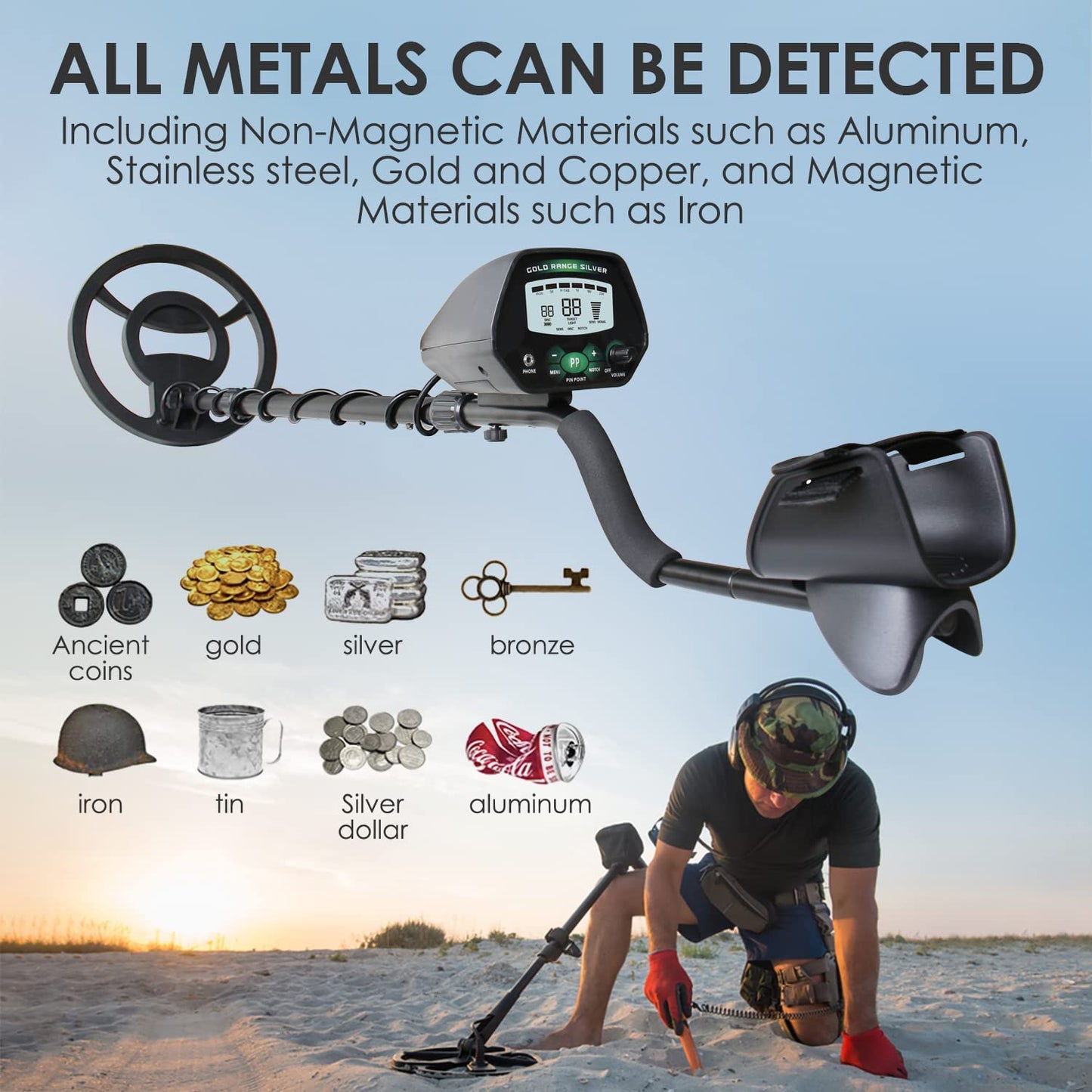 Metal Detector for Adults & Beginners - SUFFLA Waterproof Gold Detectors with 10" Coil Pinpoint + Advanced DSP Chips - High-Quality Metal Jewelry Finders with Reliable Memory Mode, Black