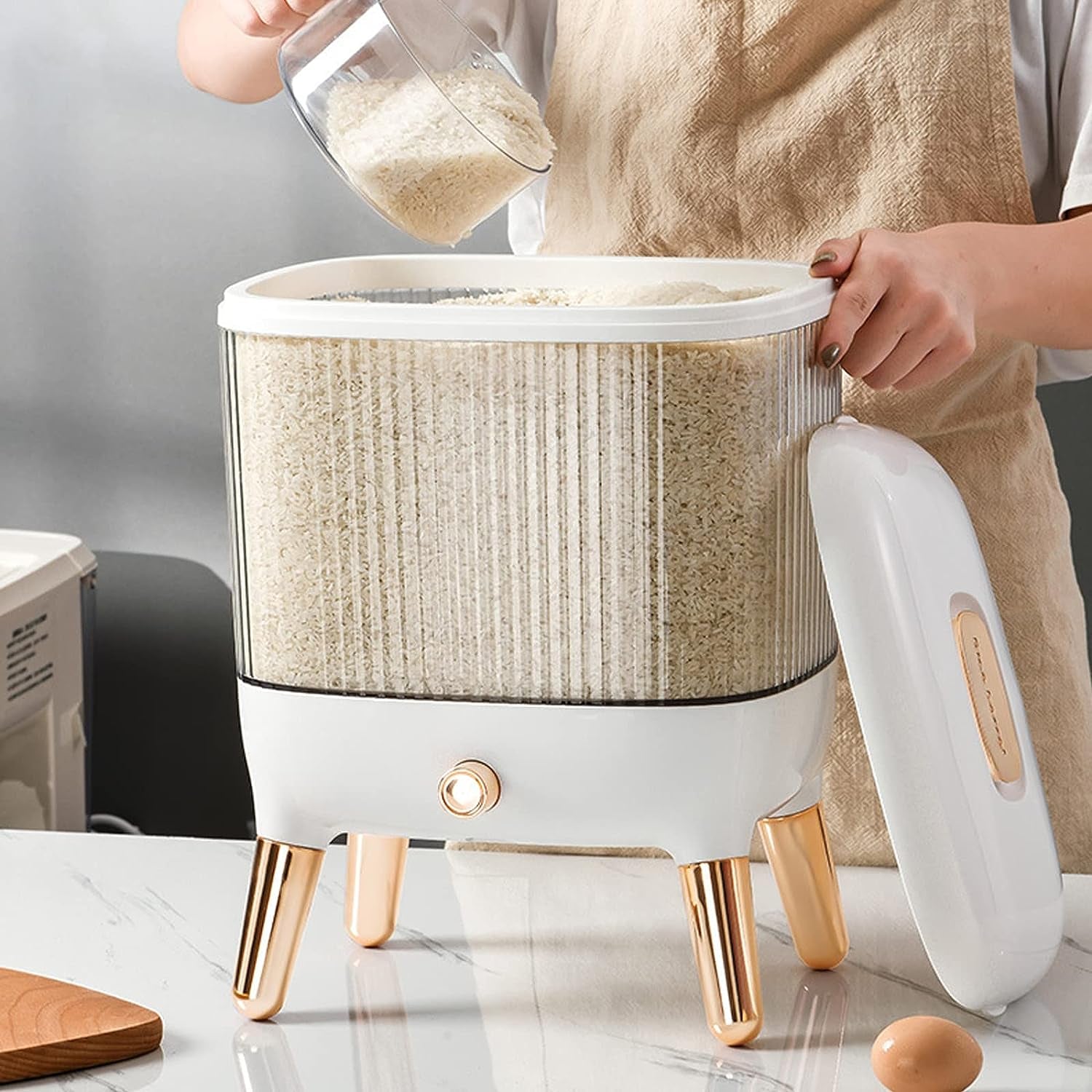 Rice and Cereal Dispenser: 10kg/22lbs Automatic Grain Dispenser with Included Rice Cup, Ideal for Storing Grains, Beans, Flour, Nuts, Coffee, and More in Kitchen Food Storage Containers