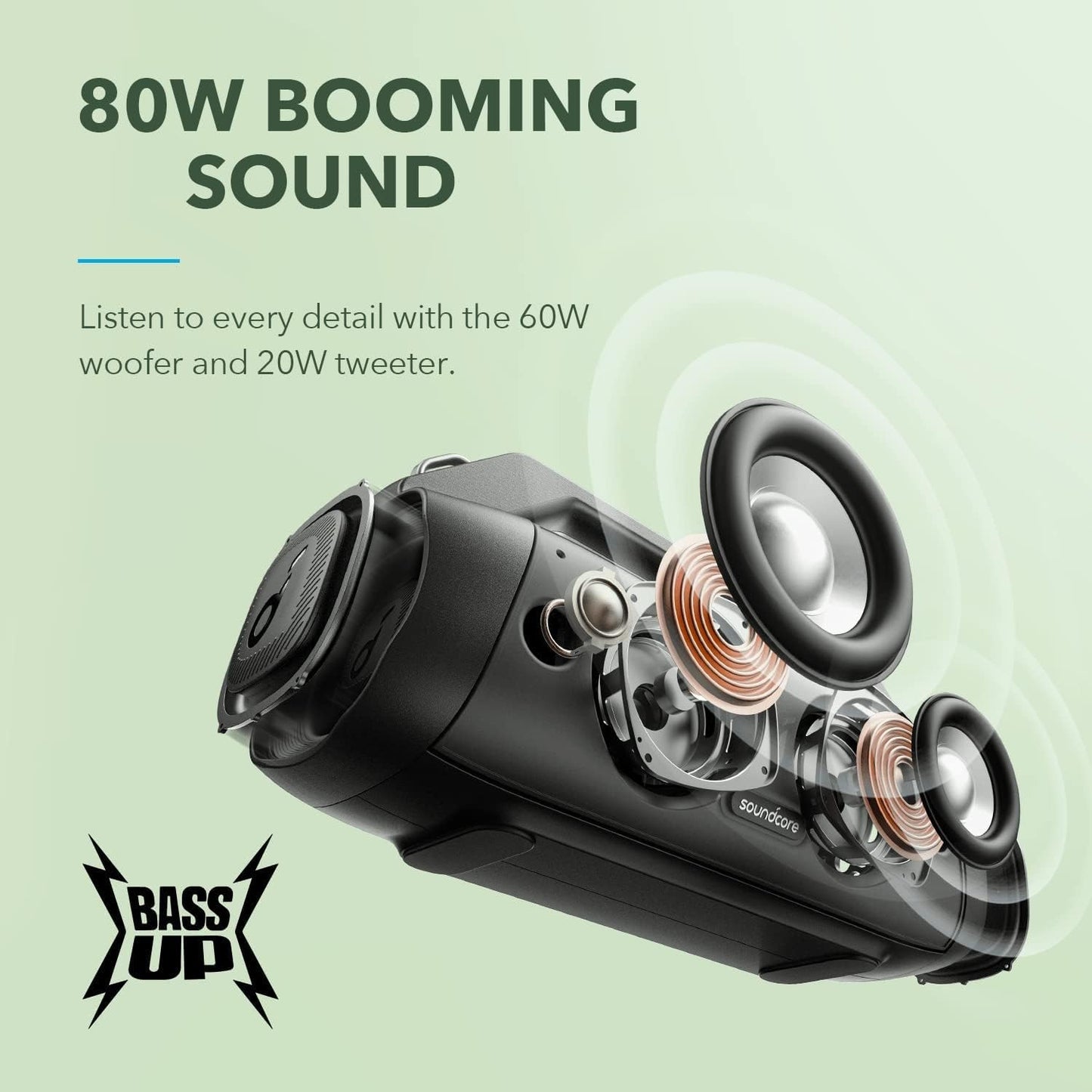 Soundcore Motion Boom Plus IP67 Portable Speaker - 80W Stereo Sound, Custom EQ & BassUp, USB-C, Bluetooth, Built-in Power Bank - Waterproof Speaker for Camping, Pool, Beach, and Backyard