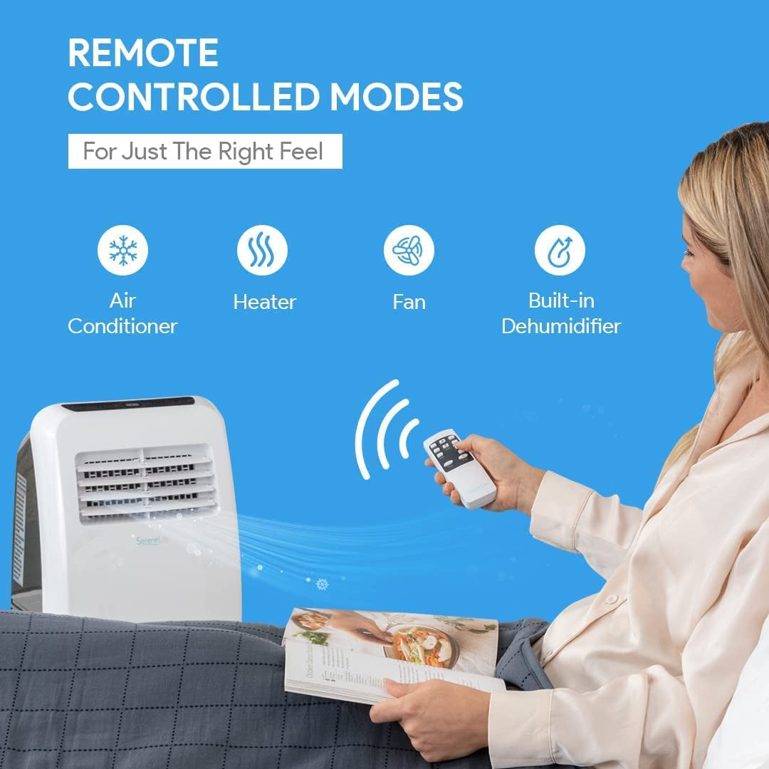 Compact Portable Air Conditioner: Functions as a Home AC Cooling Unit with Built-in Dehumidifier and Fan Modes. Operates Quietly and Includes Window Mount Kit. Offers 10,000 BTU for Cooling and Heating. Color: White.