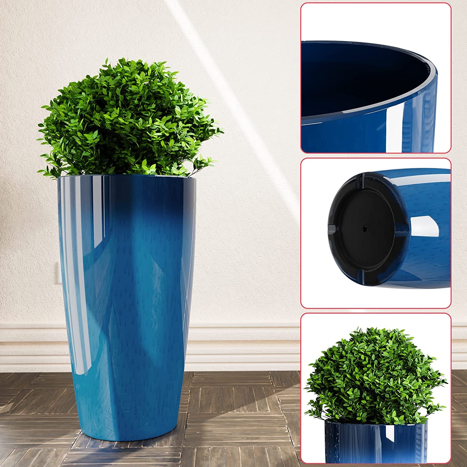 21-Inch Tall Outdoor Planters for Front Porch - Large Blue Pots for Indoor and Outdoor Plants