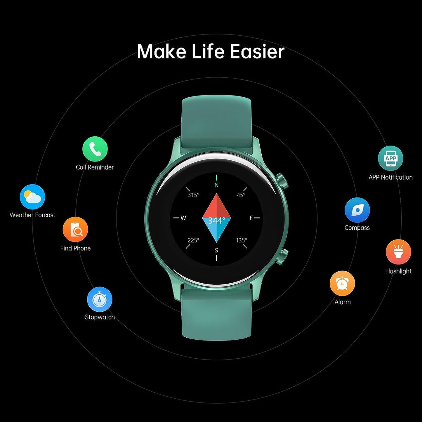 Smart Watch for Android and iOS Phones - A Fitness Tracker with Heart Rate Monitoring, Sleep Tracking, Blood Oxygen Monitoring, and 17 Exercise Modes. Designed for both Men and Women, it's an Activity Tracker with 5ATM Water Resistance.