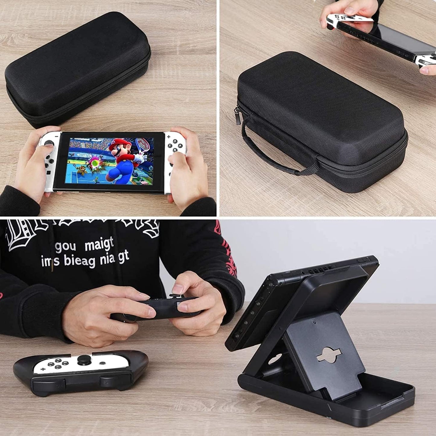 Comprehensive Nintendo Switch Accessory Bundle: Case, Pouch, Cover, Joycon Grips, PlayStand, Screen Protector, Thumb Grips, and Caps