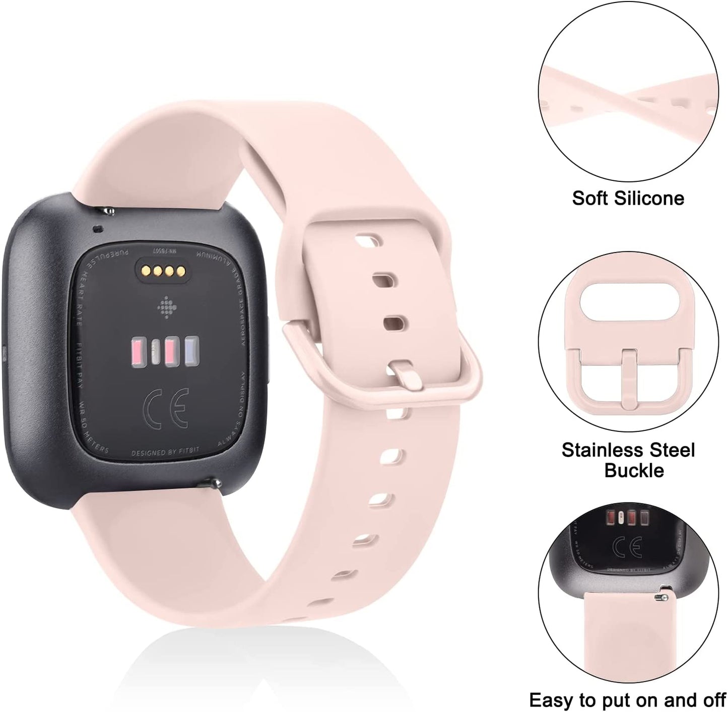 Silicone Bands For Fitbit Versa 2 Bands for Women Men - Soft Breathable Sport Replacement Wristbands for Fitbit Versa 2 / Fitbit Versa/Versa Lite/Versa SE (Black/Pink Sand/Grey/White)