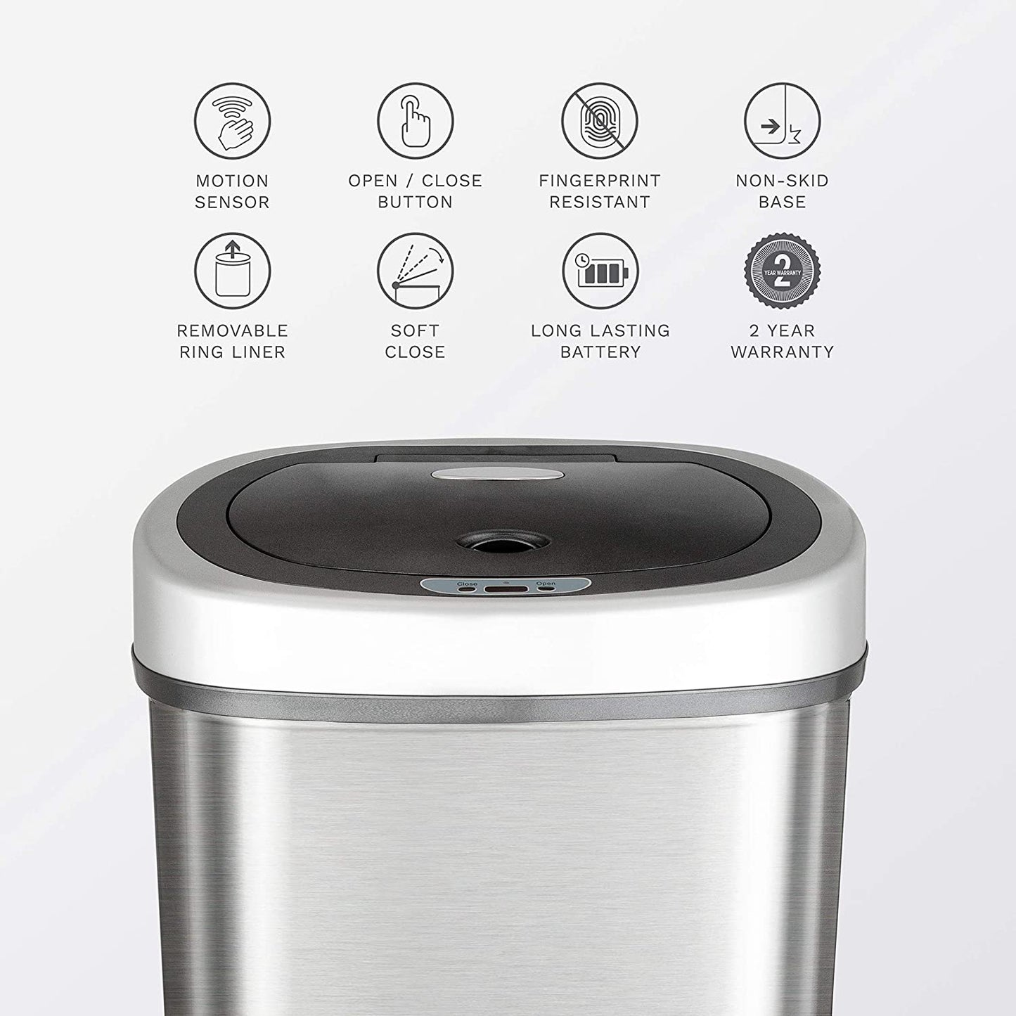 13.2-Gallon Stainless Steel Infrared Touchless Trash Can