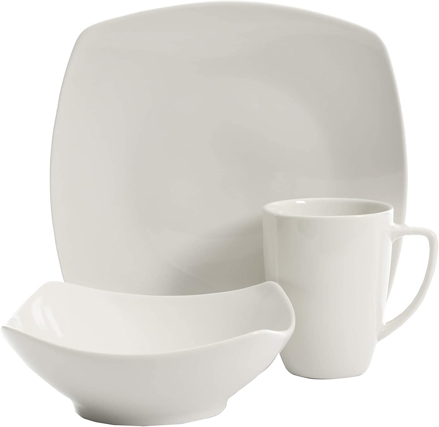 Porcelain Dinnerware Set: Service for 4 (12pcs) in White (Soft Square).