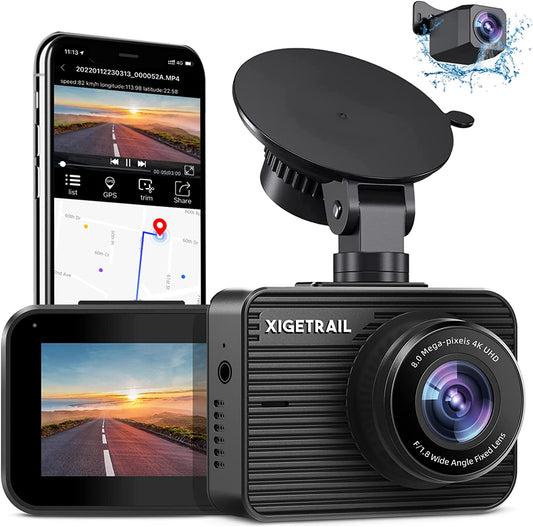 Dual Dash Cam Front and Rear, Car Camera with Wifi and GPS, Front 4K Rear 1080P Dash Camera for Cars, 2" IPS Display, Night Vision, WDR, Parking Monitor, Supports up to 256GB Max Storage