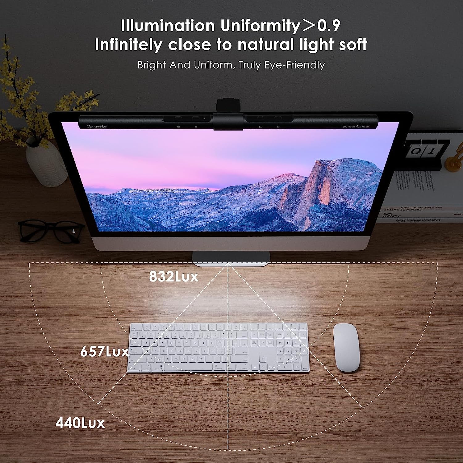Computer Monitor Lamp - E-Reading LED Task Lamp with Auto-Dimming & Adjustable Brightness for Home Office, Eye-Friendly Screen Lamp with Touch Control for Reduced Glare