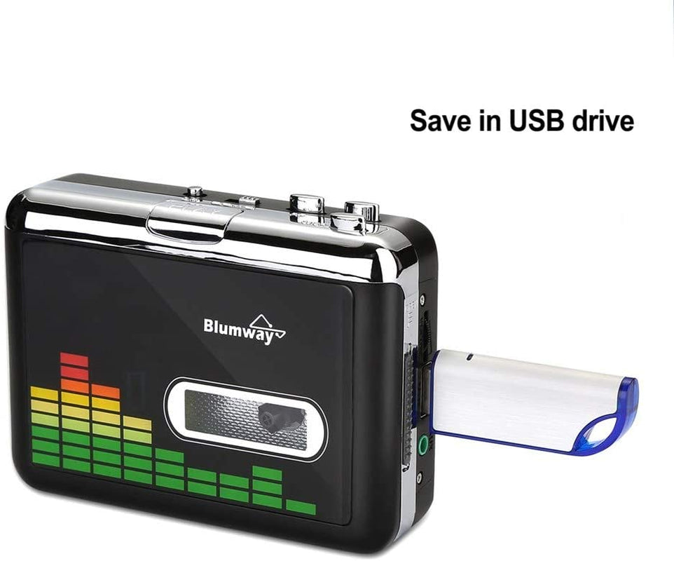 Portable Walkman-Style USB Cassette to MP3 Converter - Transform Your Audio Music Cassette Tapes to Digital Format with Included Earphones, No Computer Required