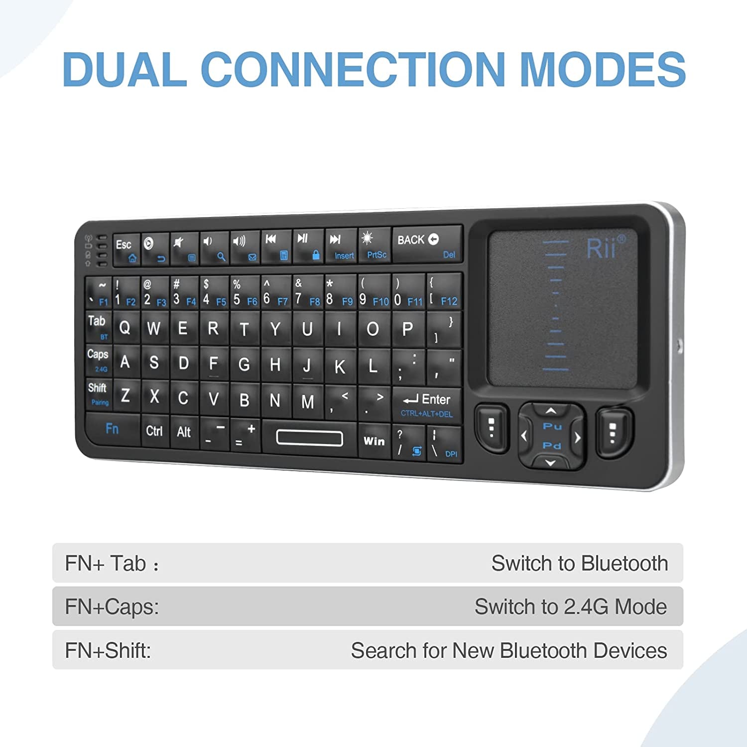  Mini Bluetooth Keyboard with Backlit Wireless and IR Learning TV Remote - Portable and Lightweight, Compatible with Android TV Box, Mac, Laptop, and Windows - Includes Touchpad