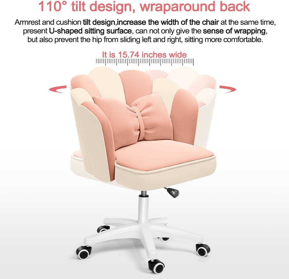 Cute Petal Office Desk Chair, Modern Fabric Height Adjustable Chair Makeup Chairs Computer Chairs (Modern, Pink and White)