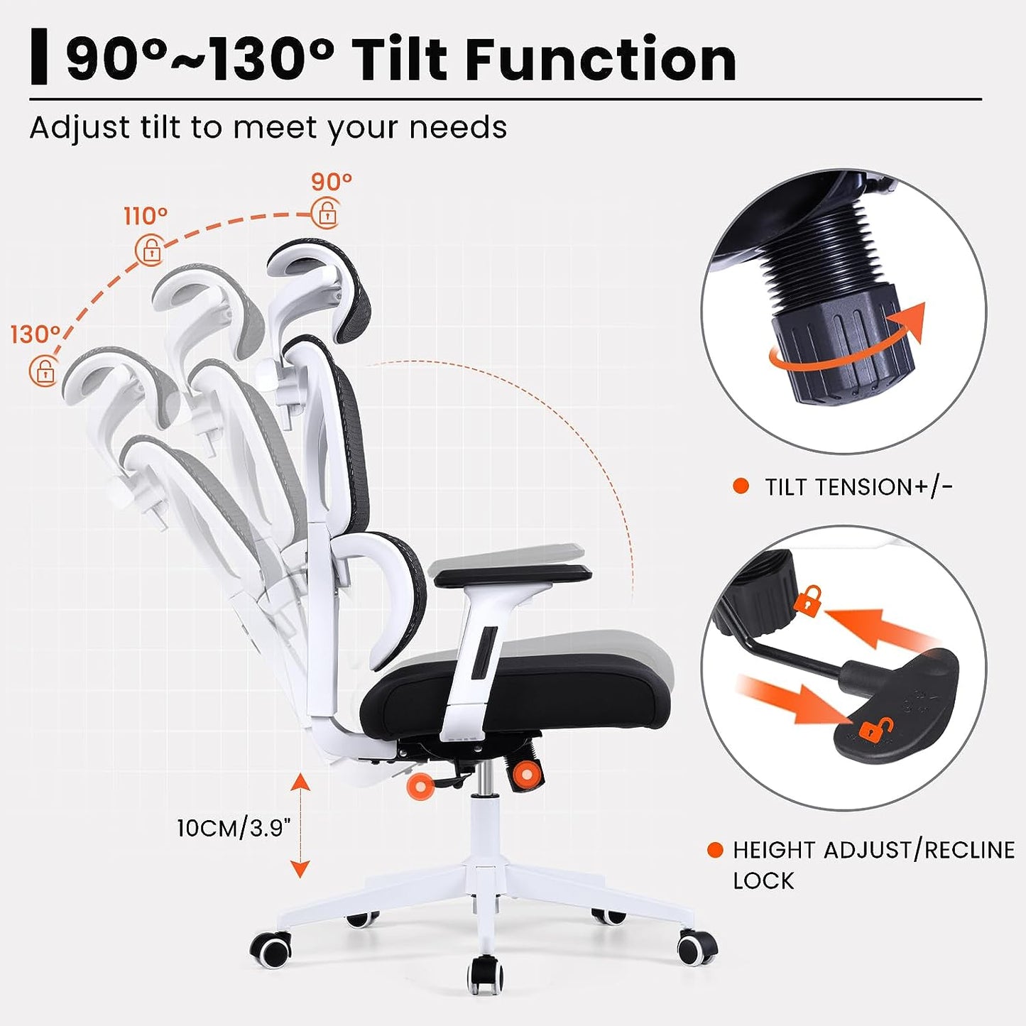 Ergonomic Office Chair with Upgraded Lumbar Support, Breathable Mesh, Adjustable 3D Arms, and Headrest - High Back Swivel Executive Chair for Computer Desk and Gaming