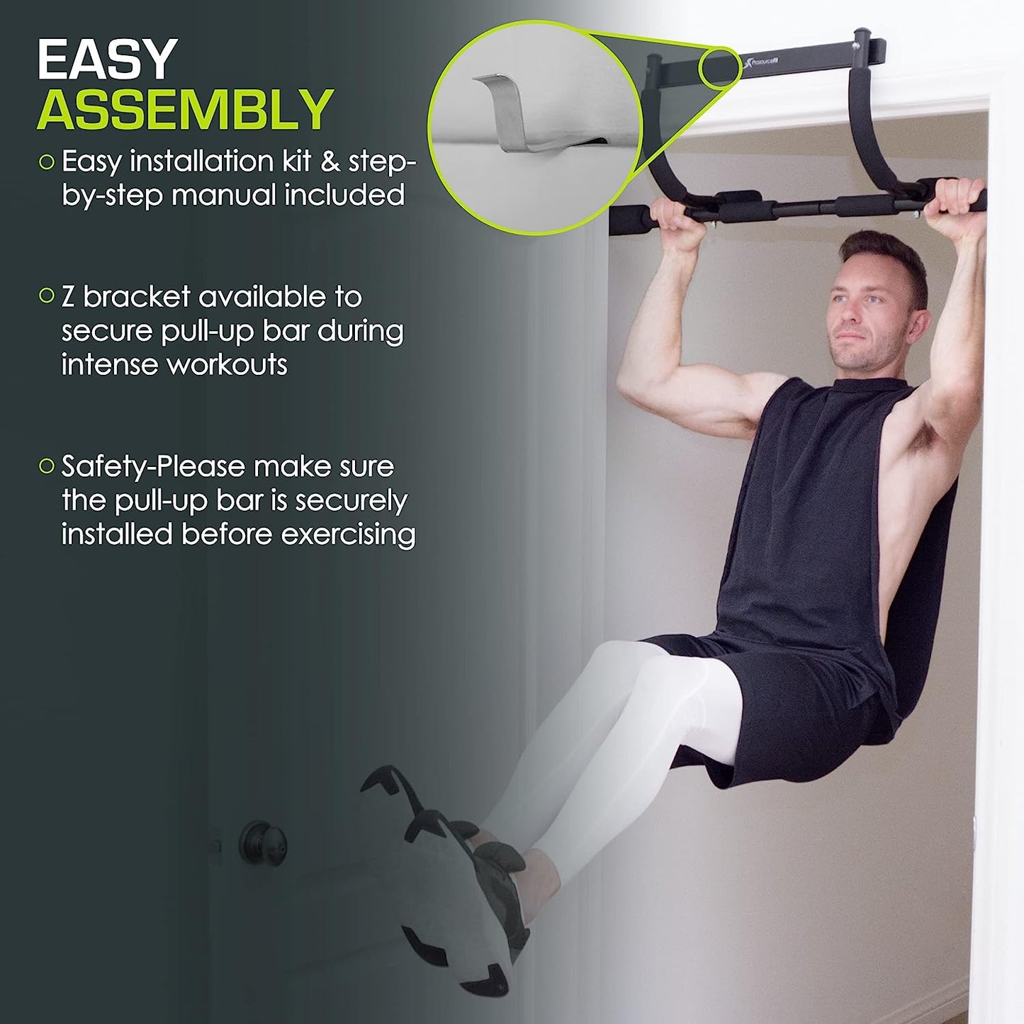 Heavy Duty Multi-Grip Lite Pull Up/Chin Up Bar,  Doorway Upper Body Workout Bar for Home Gyms 24 Inch  -32 Inch  , Black