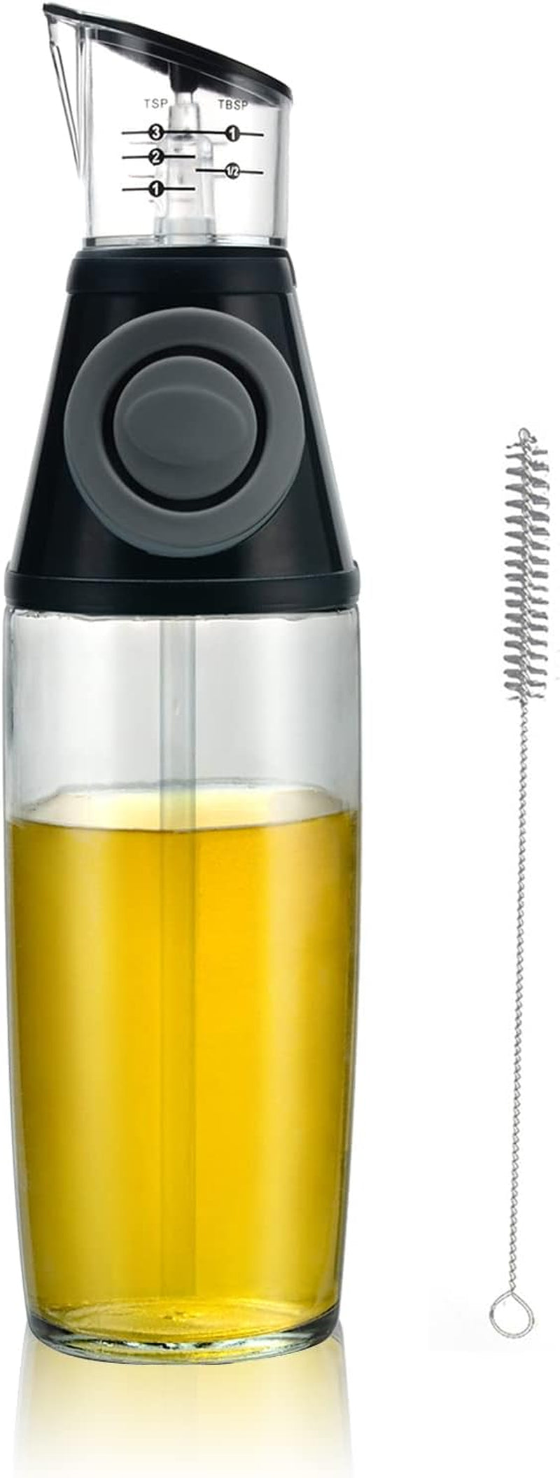 Kitchen Oil and Vinegar Dispenser Bottle - 17oz (500ml) Cruet Dispenser for Olive Oil and Vinegar, Equipped with Measuring Pump and Drip-Free Stainless Spout, Perfect for Cooking, BBQ, and Pot Use, Also Includes Olive Oil Sprayer 