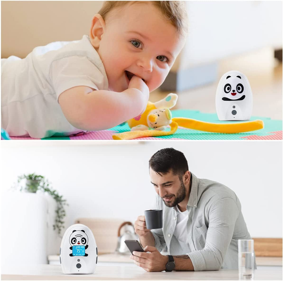 Mustang Panda Audio Baby Monitor - Features Two-Way Talk, Long Range up to 1000 ft, Temperature Monitoring with Warning, Lullabies, Vibration Alerts, LCD Display, and comes with 2 Adaptors and 1 Rechargeable Battery for convenience.