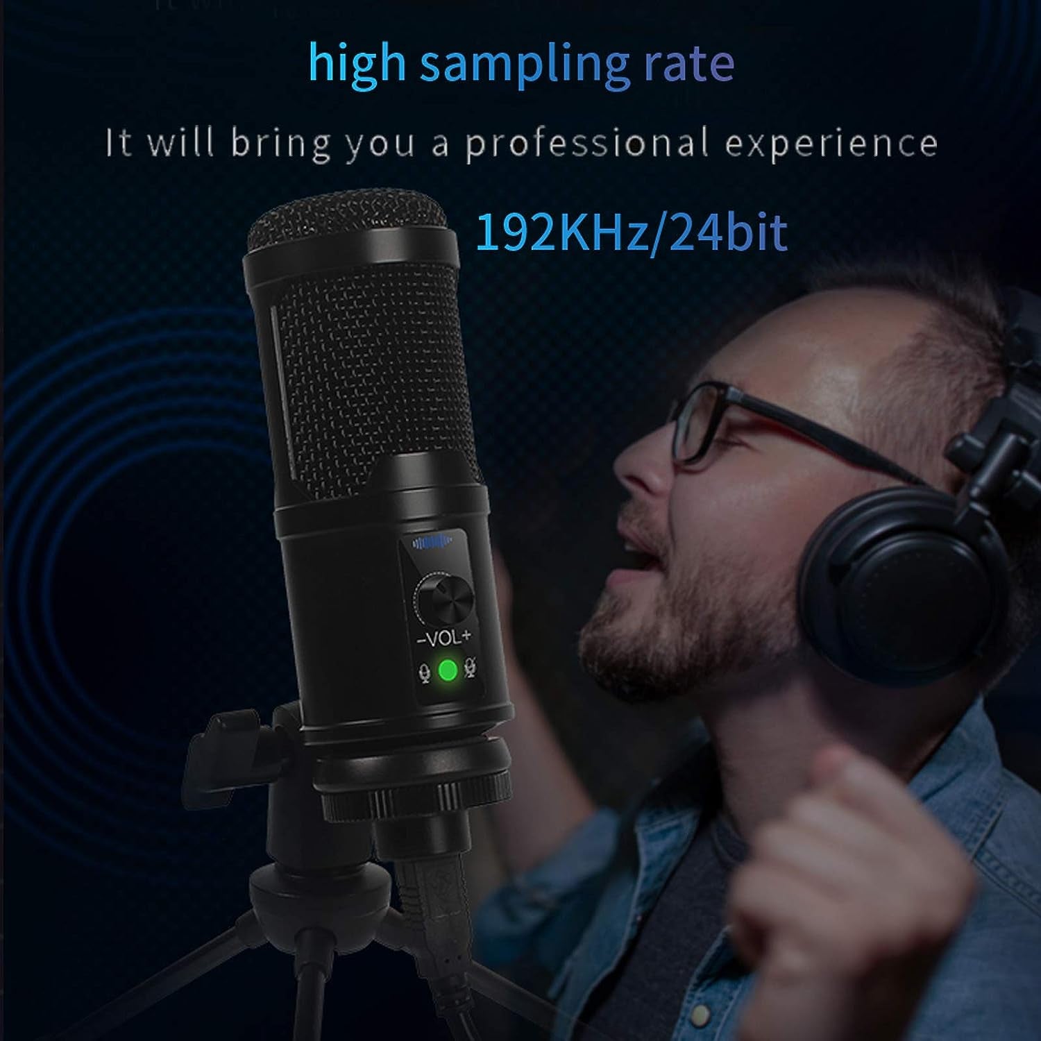 USB Microphone for Computer - Condenser PC Mic for MAC, Windows, Laptop, PS4 Gaming, YouTube Streaming, Vocal Recording; Features Noise Reduction, Mute Button, and Plug & Play Functionality.