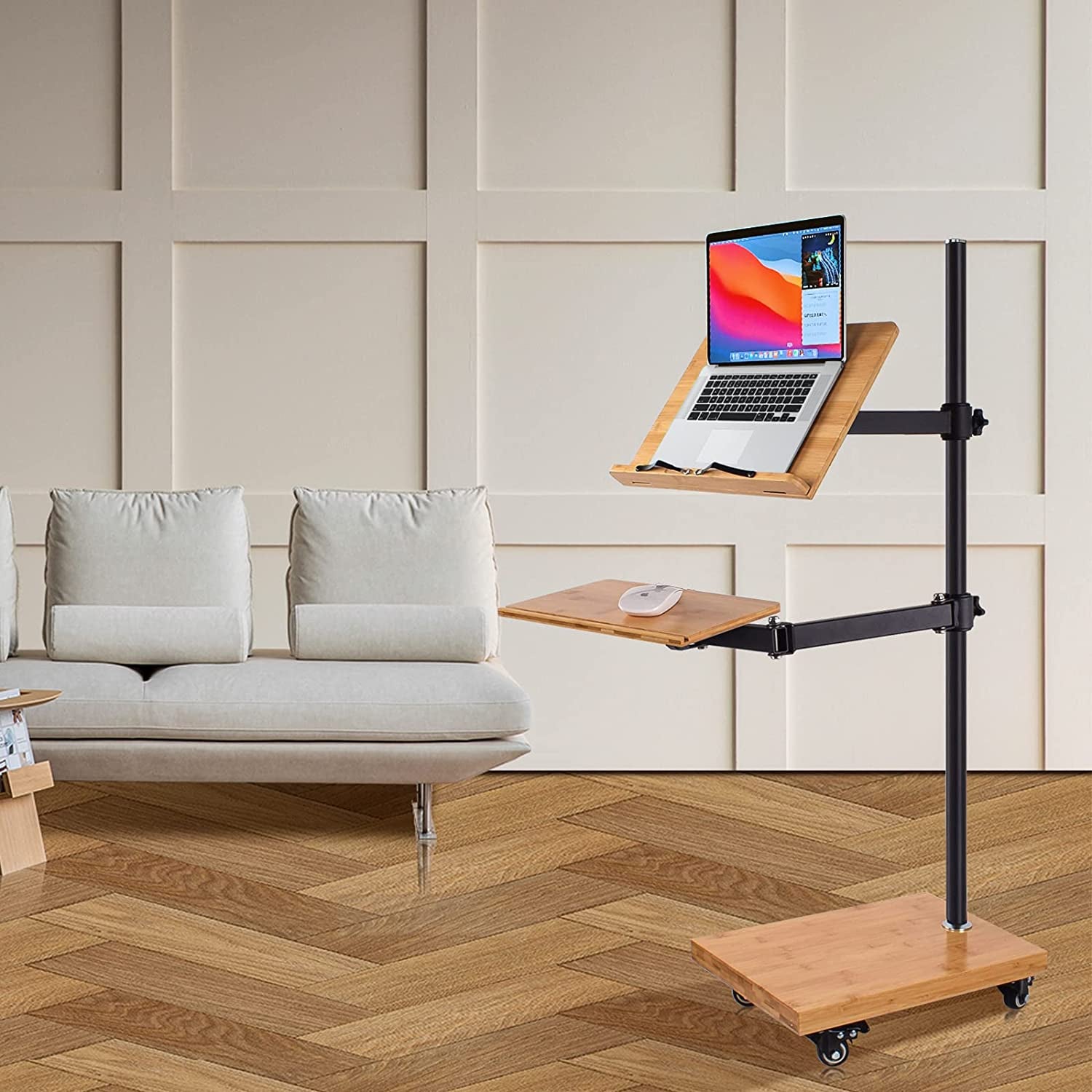 Adjustable Rolling Laptop Stand - Versatile Workstation Desk for Laptops, Tablets, and Art - Suitable for Various Settings - Swing Arm, Stable Base