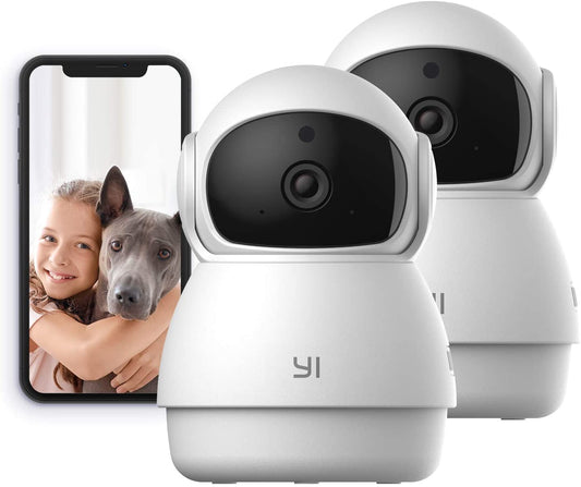 Smart Indoor Pet Dog Cat Cam: 2Pc Pan-Tilt Dome Security Camera with 360 Degree View - 2.4G Wireless - Night Vision - 2-Way Audio - Motion Detection - Phone App - Compatible with Alexa and Google Assistant