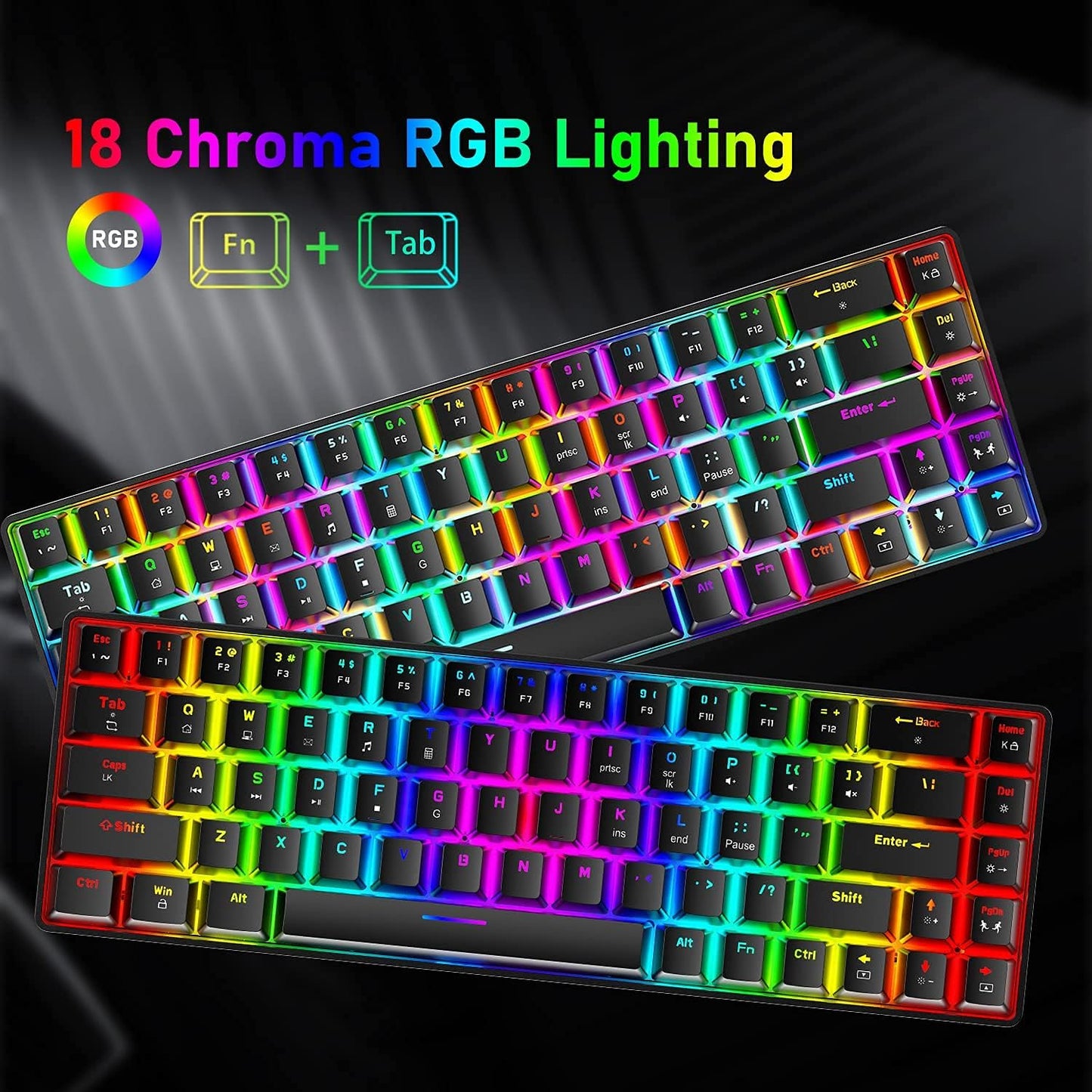 60% Mechanical Gaming Keyboard and Mouse Combo: Ergonomic Mini Anti-Ghosting 68Key with 18 Chroma RGB Backlight. Includes Honeycomb Mice with 6400DPI and Type-C Wired Connection. Ideal for PC, Mac, Gamer  Black+Red