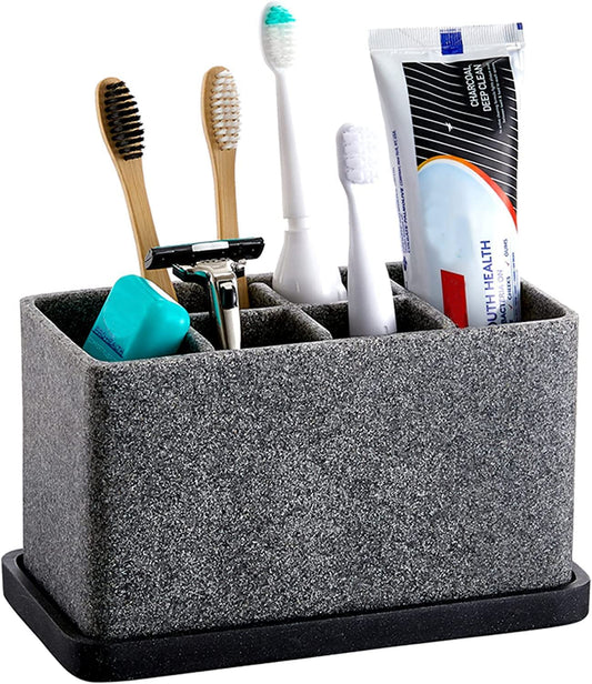 Toothbrush and Bathroom Essentials Organizer - Countertop Storage Caddy for Electric Toothbrushes, Toothpaste, Makeup Brushes, and More