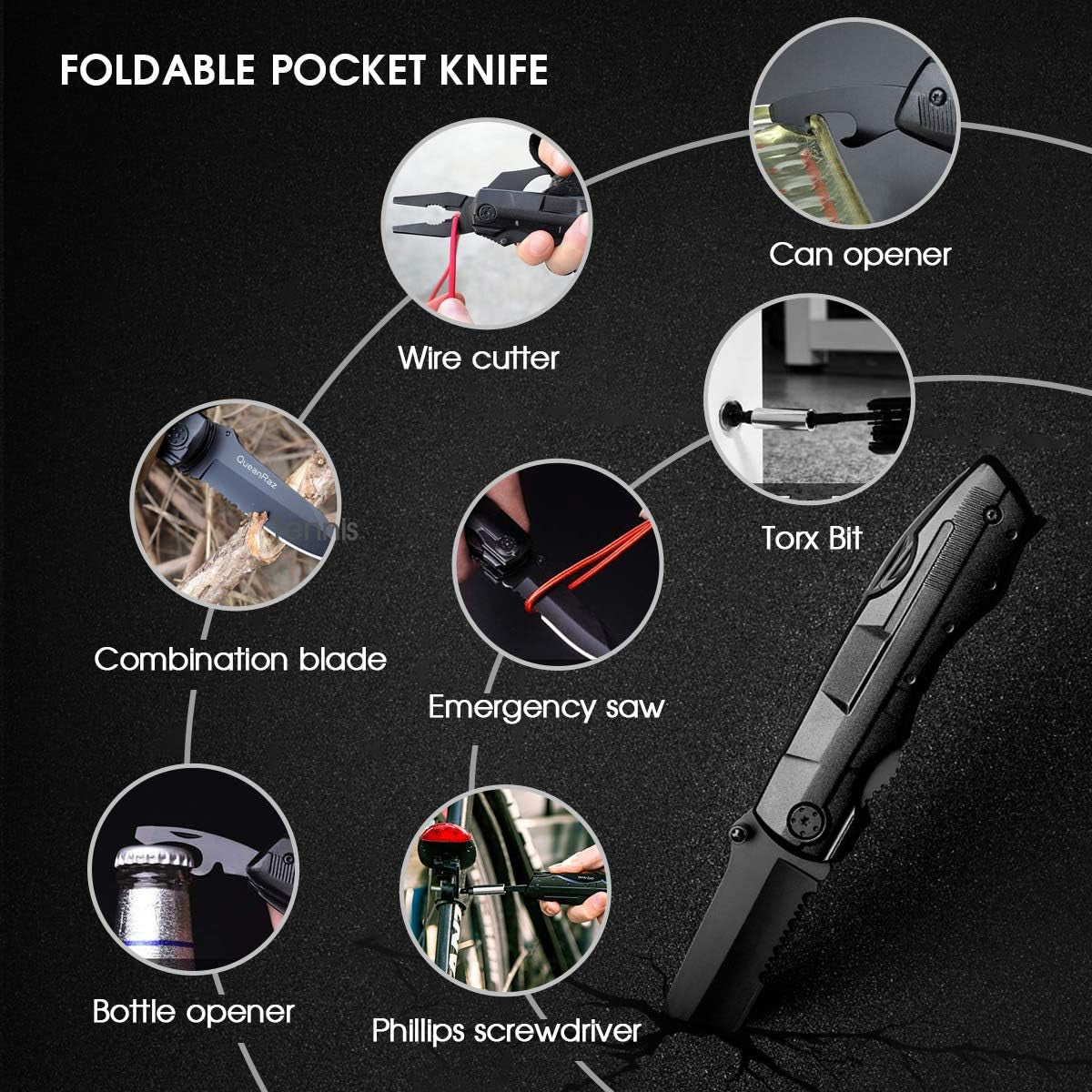 Folding Hunting Knife Multitool Pliers - Tactical Pocket Knife Gift for Men and Dads, Equipped with Saw, Bottle Opener, Screwdriver, Ideal for Camping, Outdoor Survival, Hiking, Household DIY, and Various Tools for Men.
