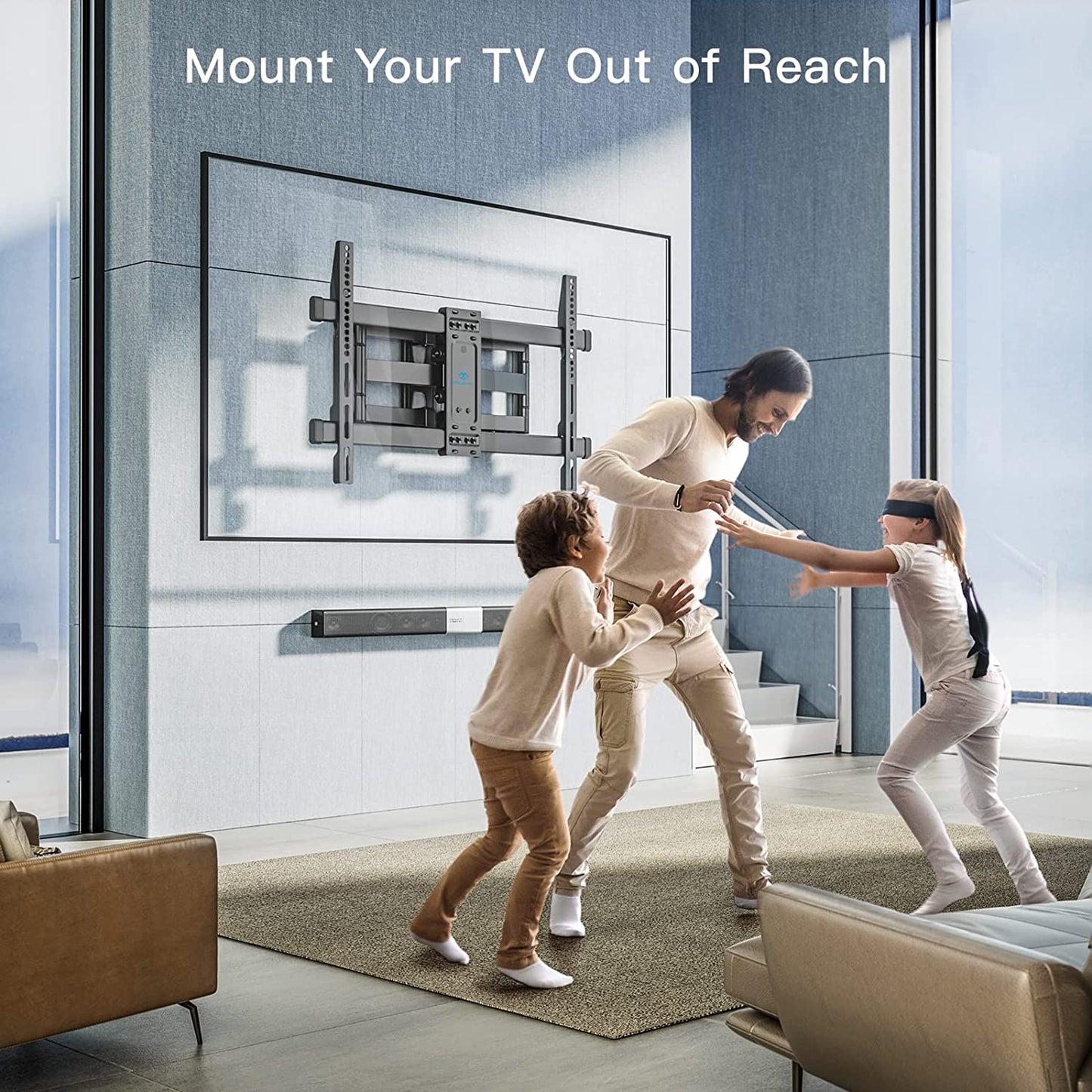 Adjustable TV Wall Mount for Flat Screen TVs, Sized 37-82 Inches and weighing up to 132 lbs, with Max VESA 600x400mm. This TV Mount Wall Bracket offers Dual Articulating Arms, Tilt, Swivel, Extension, and is compatible with 8", 12", and 16" Wood Studs.