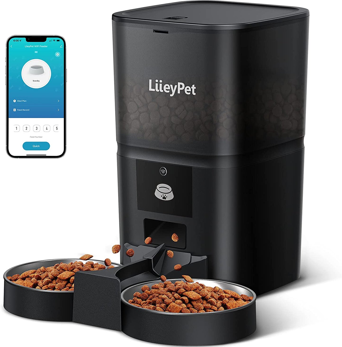 Automatic Cat Feeders - Smart Pet Food Dispenser for Dry Food - Equipped with 2.4G App Control - Features Double Stainless Steel Bowls - Offers Dual Power Supply - Allows for 1 to 10 Meals Per Day Programming.