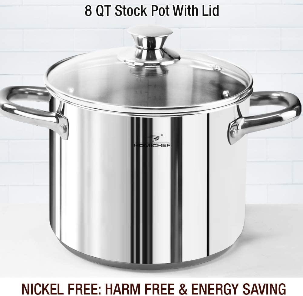 14-Piece Nickel Free Stainless Steel Cookware Set - Nickel Free Stainless Steel Pots and Pans Set - Stainless Steel Non-Toxic Cookware Set - Stainless Steel Healthy Induction Cookware Sets