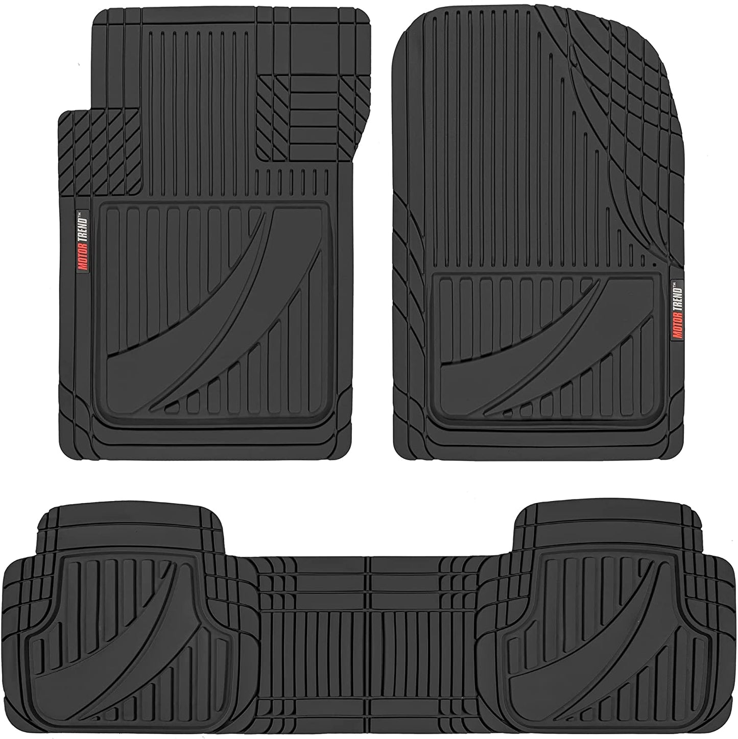  Advanced Black Rubber Car Floor Mats - 3 Piece Trim to Fit Floor Mats for Cars Truck SUV, All Weather Automotive Liners with Traction Grips and Multiple Trim Lines