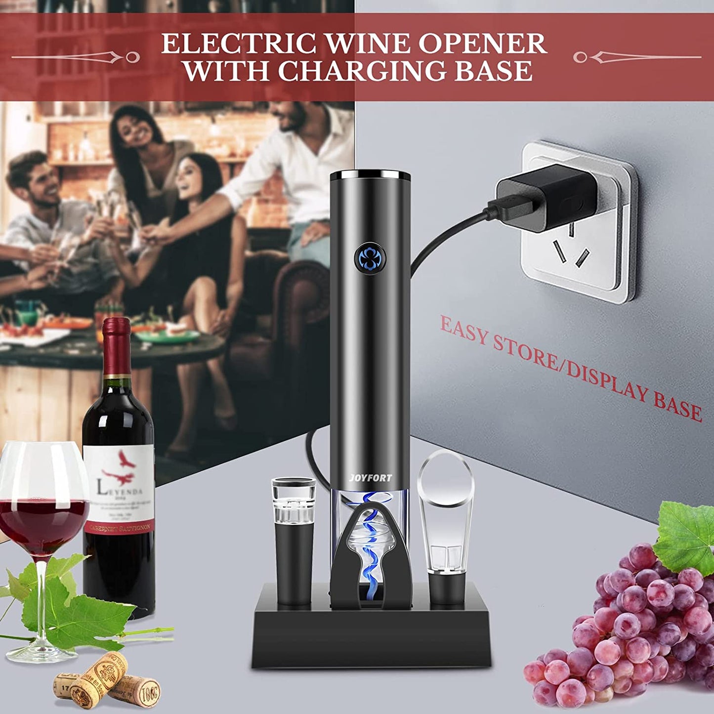 Electric Wine Opener Set: Includes Wine Bottle Opener with Charging Base, Automatic Corkscrew, Aerator, Pourer, and Foil Cutter - Perfect Gift for Wine Lovers