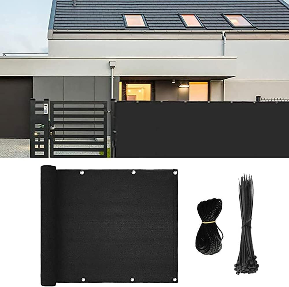 Outdoor Balcony Privacy Screen Cover - 3'x16.4' Fence Privacy Screen for Patios, Decks, and Porches - UV-Proof and Waterproof - Includes Cable Ties and Ropes - Black