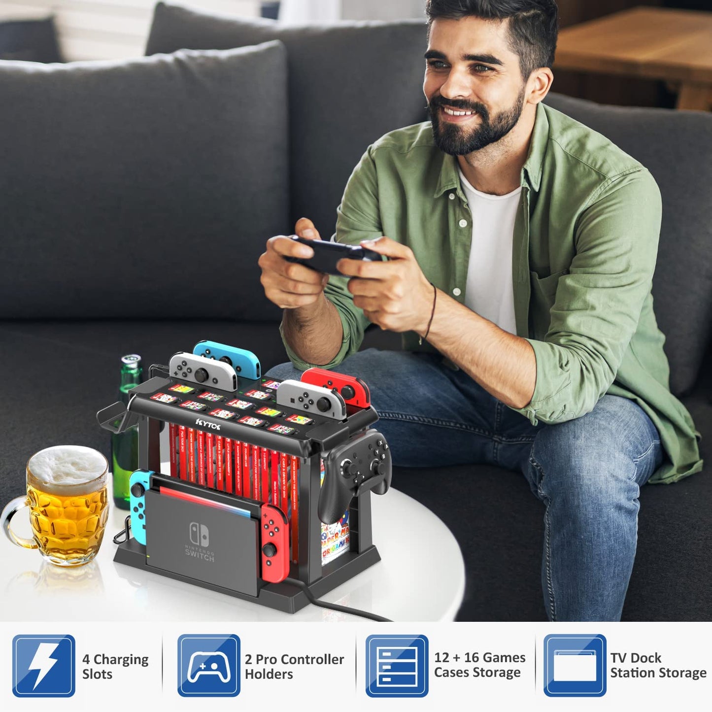 Switch Games Organizer Station, Charging Dock for Nintendo Switch & OLED Joycons with Controller Charger. Features Switch Storage and Organizer for Games, TV Dock, Pro Controller, and Accessories Kit Storage.