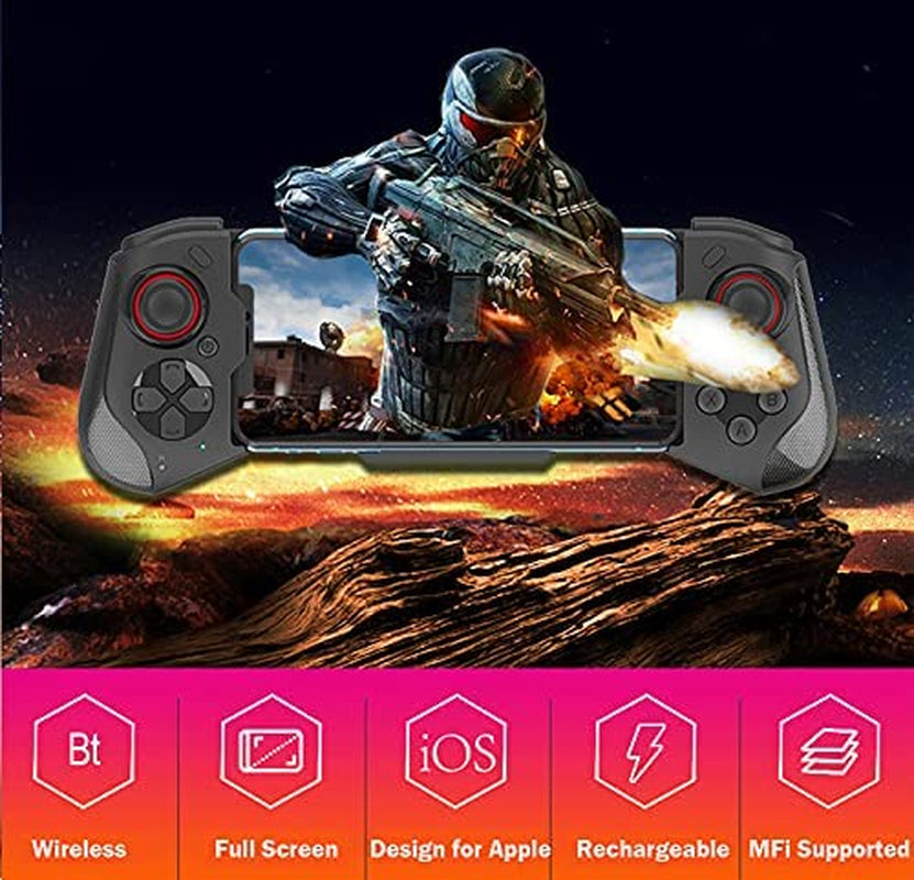 Wireless Mobile Gaming Controller for iPhone, Android, PC - Gamepad Joystick for iPhone 14/13/12/X, iPad, MacBook, Samsung Galaxy S22/S21/S20, TCL, Tablet, PC - Extended 18+ Hour Battery Life - For COD Mobile, Apex Legends - Direct Play - Black