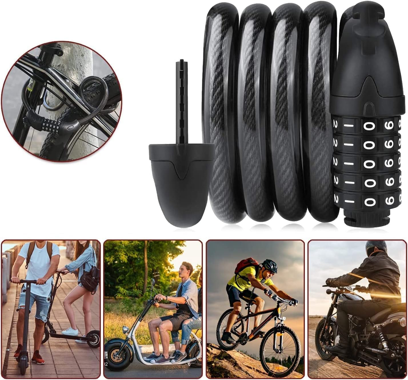 High Security 4 Feet Bicycle Lock with 5-Digit Combination, Heavy Duty Anti-Theft Cable Lock for Mountain Bikes, Including Mounting Bracket