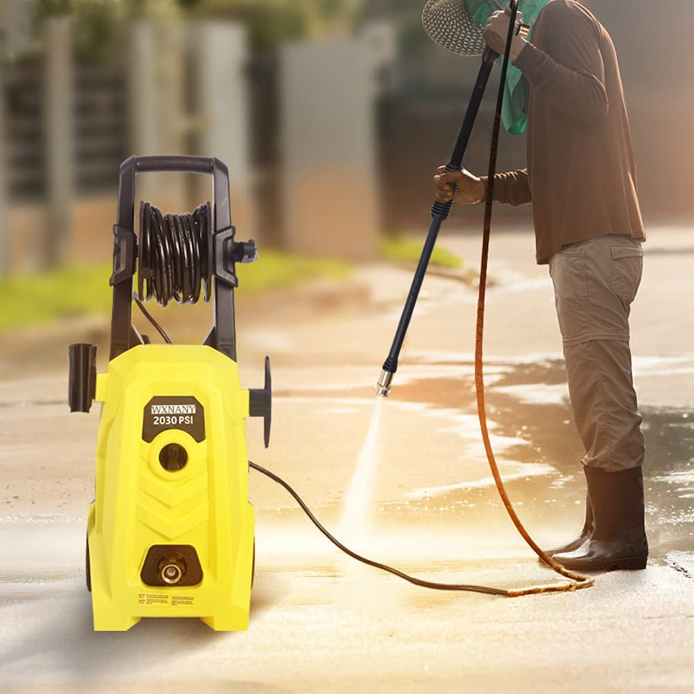 Electric High-Pressure Washer 1800W: 2030 Max PSI, 1.76 GPM, 14.5-Amp - Ideal for Cars, Fences, Driveways, and Patios - Includes 4 Interchangeable Nozzles, Foam Cannon, and Hose Reel