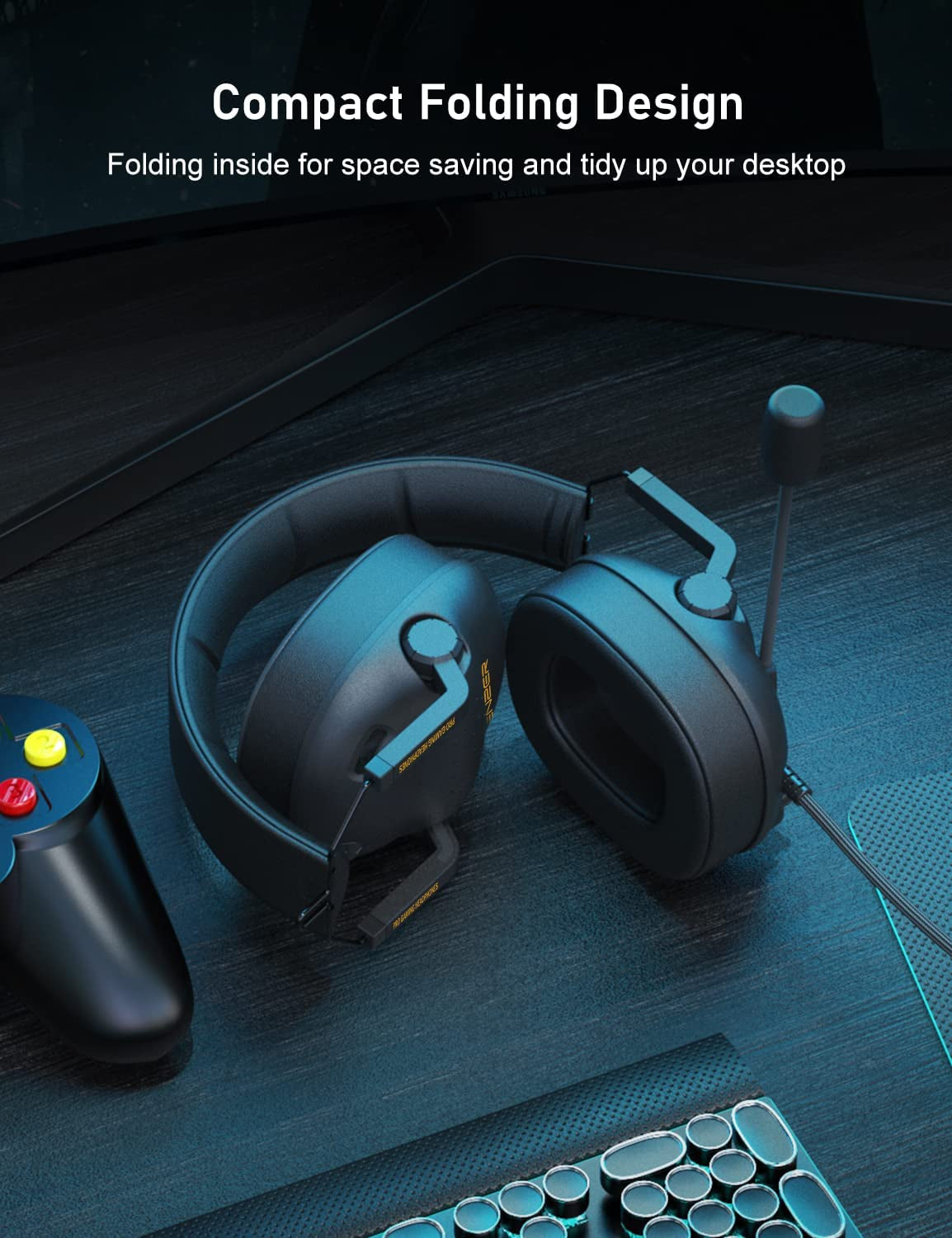 Surround Sound Pro Gaming Headset SG500: Noise Cancelling Microphone, Detachable Memory Foam Ear Pads. Portable Foldable Headphones for PC, PS4, PS5, Xbox One, Switch.