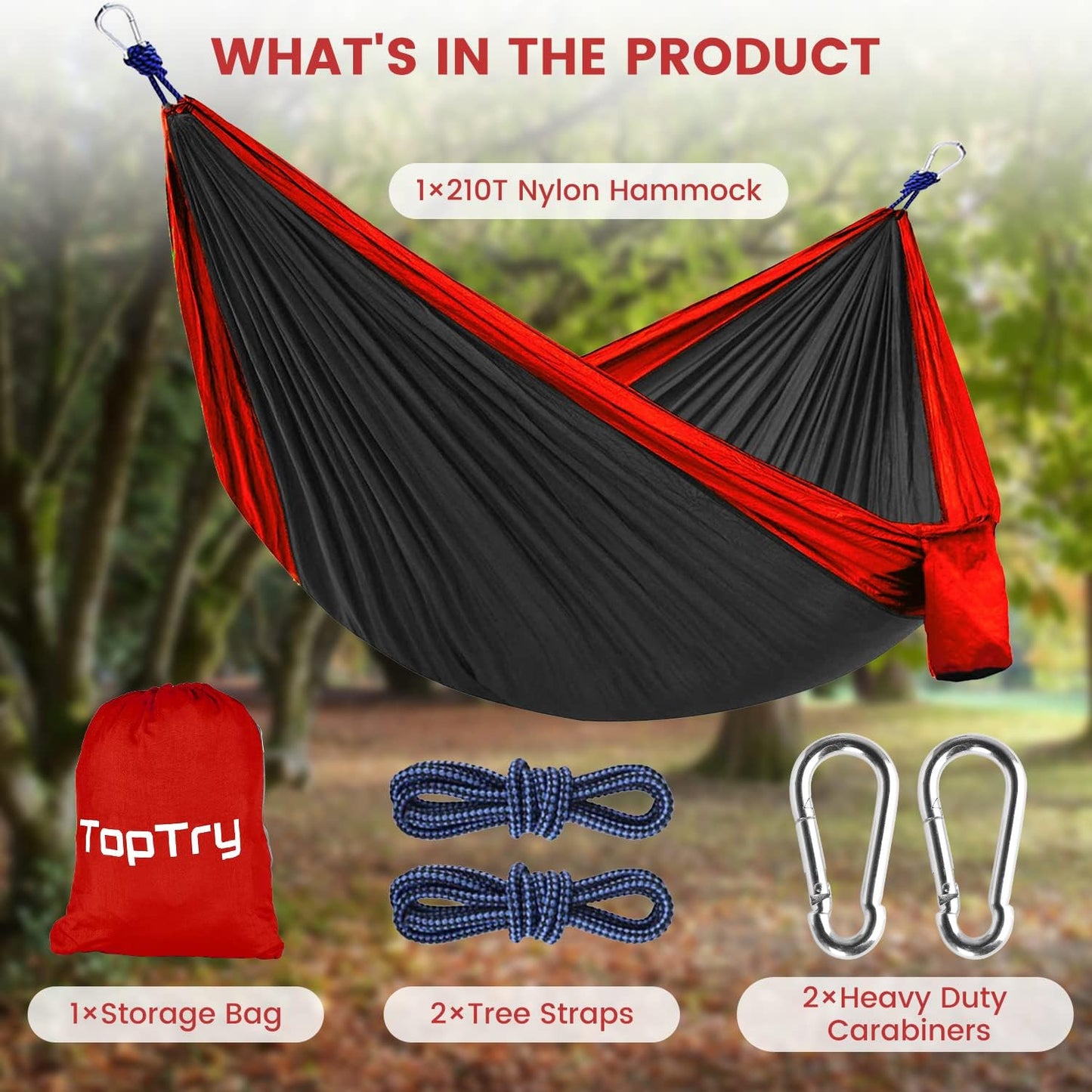 Single & Double Camping Hammock - Nylon Hammock with 660lbs Weight Capacity, Includes 2 Tree Ropes and 2 Metal Hooks, Portable and Lightweight, Ideal for Camping, Backpacking, Travel, Beach, Garden, and Courtyard.