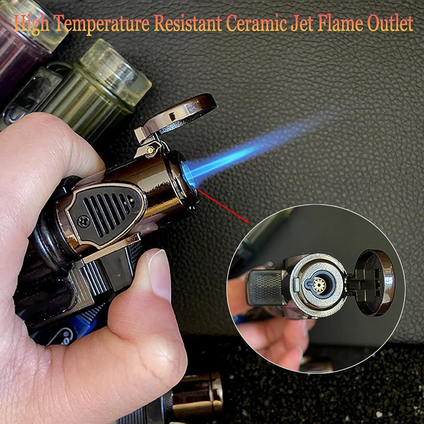 Lighter, 3 Pack Butane Lighter, Windproof Jet Flame Lighter with Fuel Window & Flame Locker,Cool Design Adjustable Flame Torch Lighter for Candle,Kitchen,Grill, Outdoor,Indoor(Without Butane)