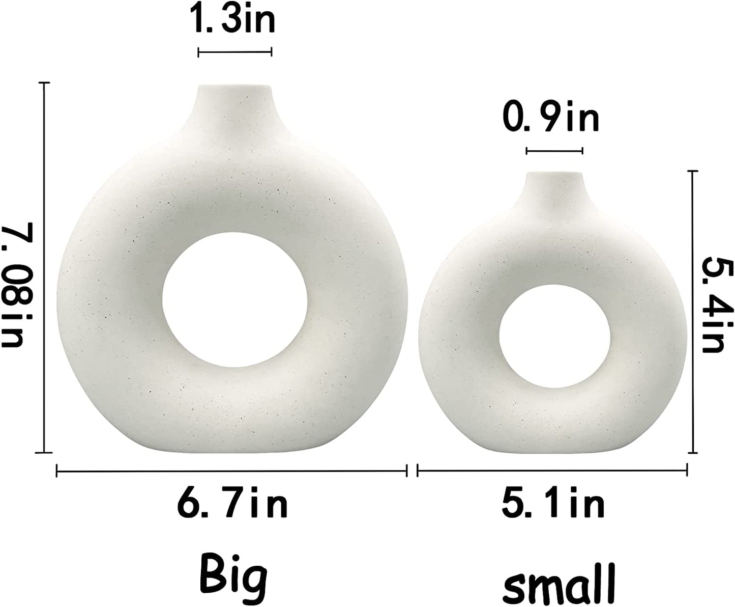Set of 2 Modern White Ceramic Vases - Ideal for Home Decor in Living Rooms, Kitchens, Mantles, Bedrooms, Dining Tables, Offices, and Farmhouse Style Decor.