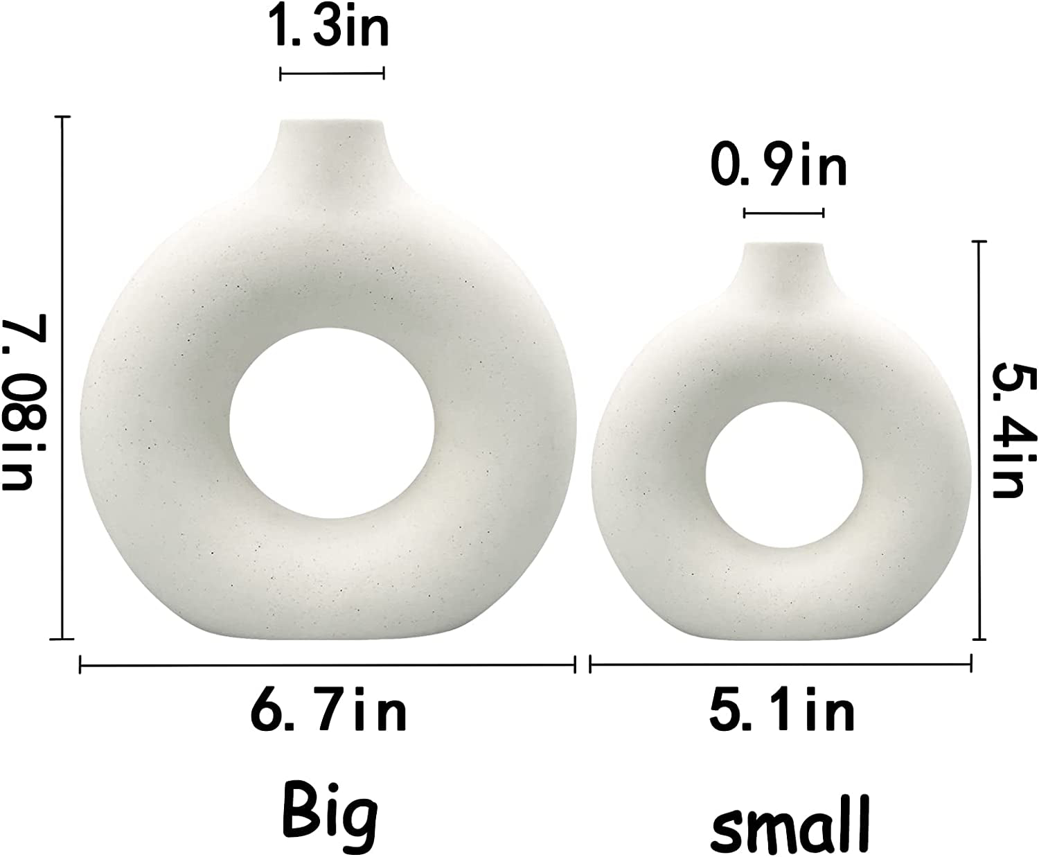 Set of 2 Modern White Ceramic Vases - Ideal for Home Decor in Living Rooms, Kitchens, Mantles, Bedrooms, Dining Tables, Offices, and Farmhouse Style Decor.