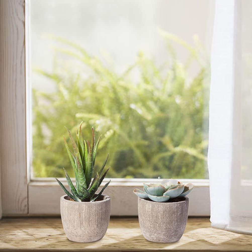 Artificial Succulent Plants Assorted Decorative Faux Succulent Potted Fake Cactus Cacti Plants Gray Pots, Set of 5