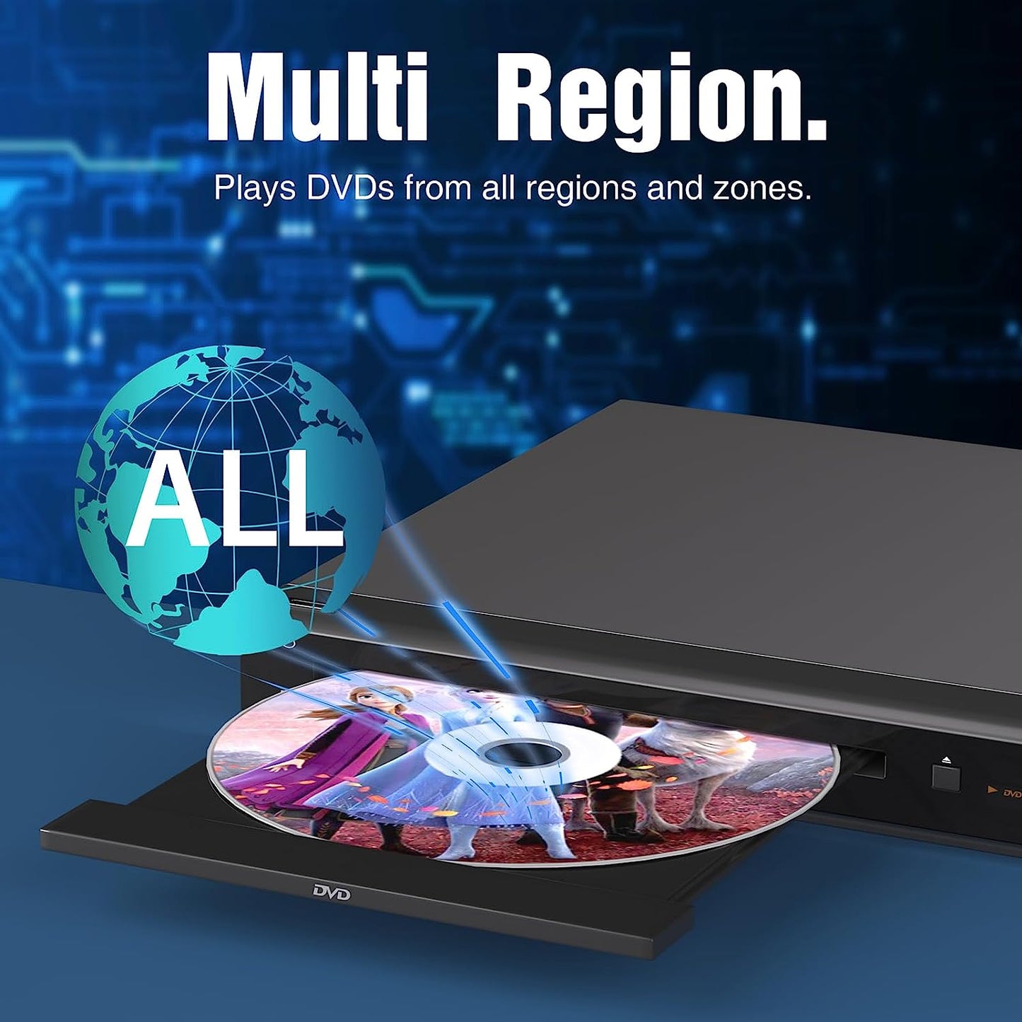 HDMI Multi-Region DVD Player for TV (1080P Upscaling) - CD Player for Home Stereo System - USB Port - Coaxial Digital Audio Out - Metal Casing - Remote Control - Includes HDMI and RCA Cables