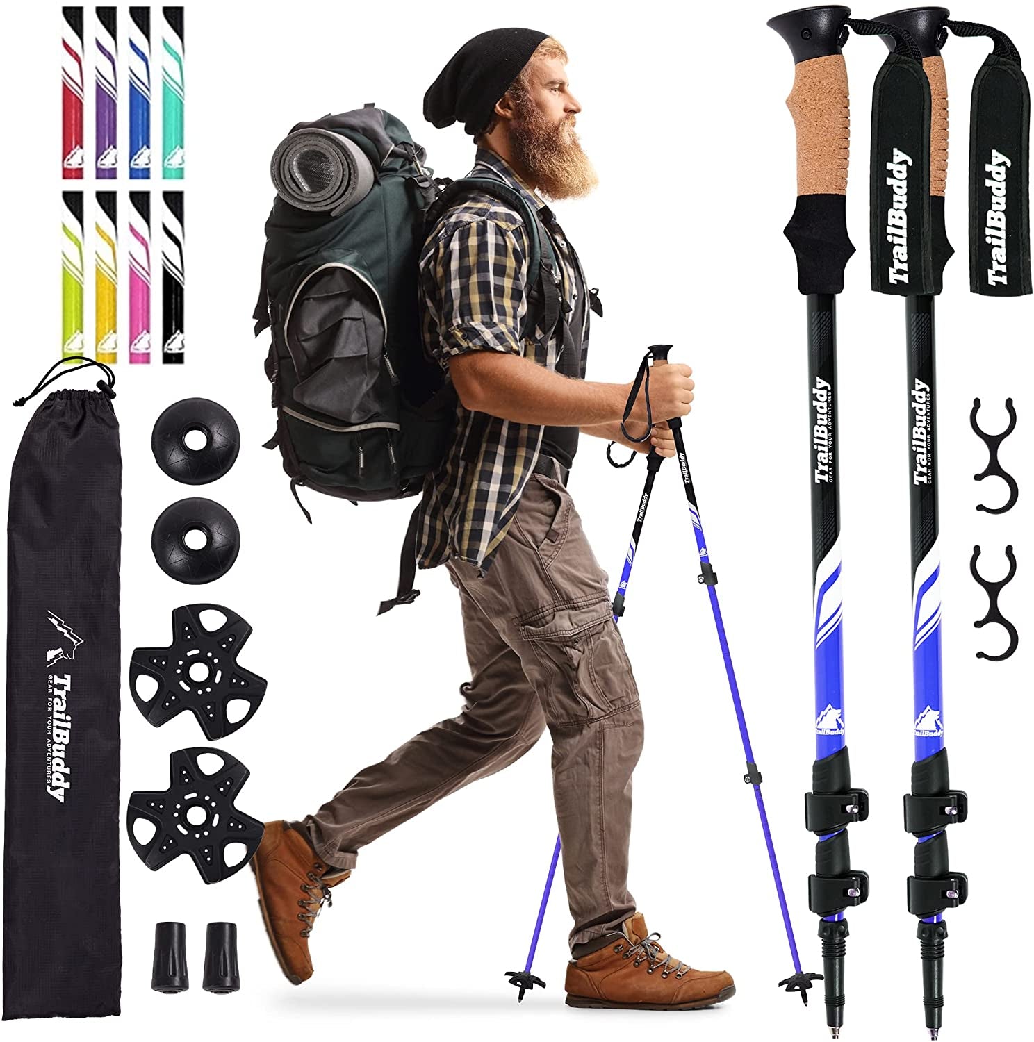 Ultralight Collapsible Hiking Poles - Premium Aluminum Trekking Poles for Outdoor Activities - Set of 2 Adjustable Walking Sticks with Cork Grip