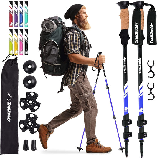 Ultralight Collapsible Hiking Poles - Premium Aluminum Trekking Poles for Outdoor Activities - Set of 2 Adjustable Walking Sticks with Cork Grip