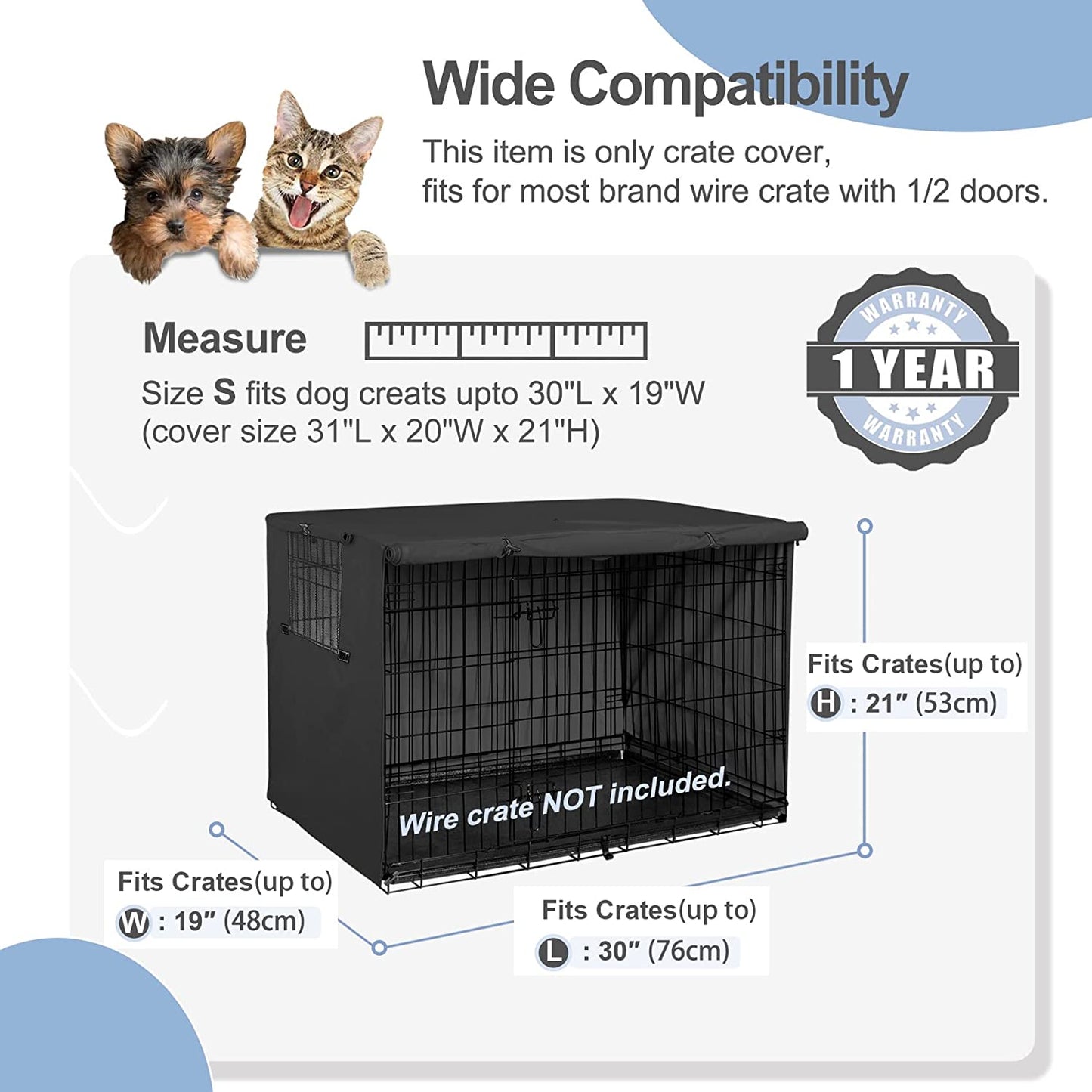 30-inch Dog Crate Cover: Durable Polyester Pet Kennel Cover designed to fit Universal Wire Dog Crates. Available in Black.