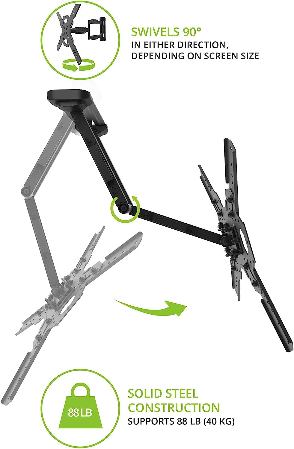 Full Motion Articulating TV Wall Mount for 26-Inch to 60-Inch TVs | Low Profile with 22" Extension | VESA Compatible up to 400X400 Black